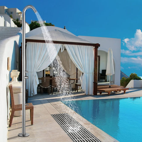 Knott Freestanding Stainless Steel Outdoor Shower with Foot Shower - Brushed Finish