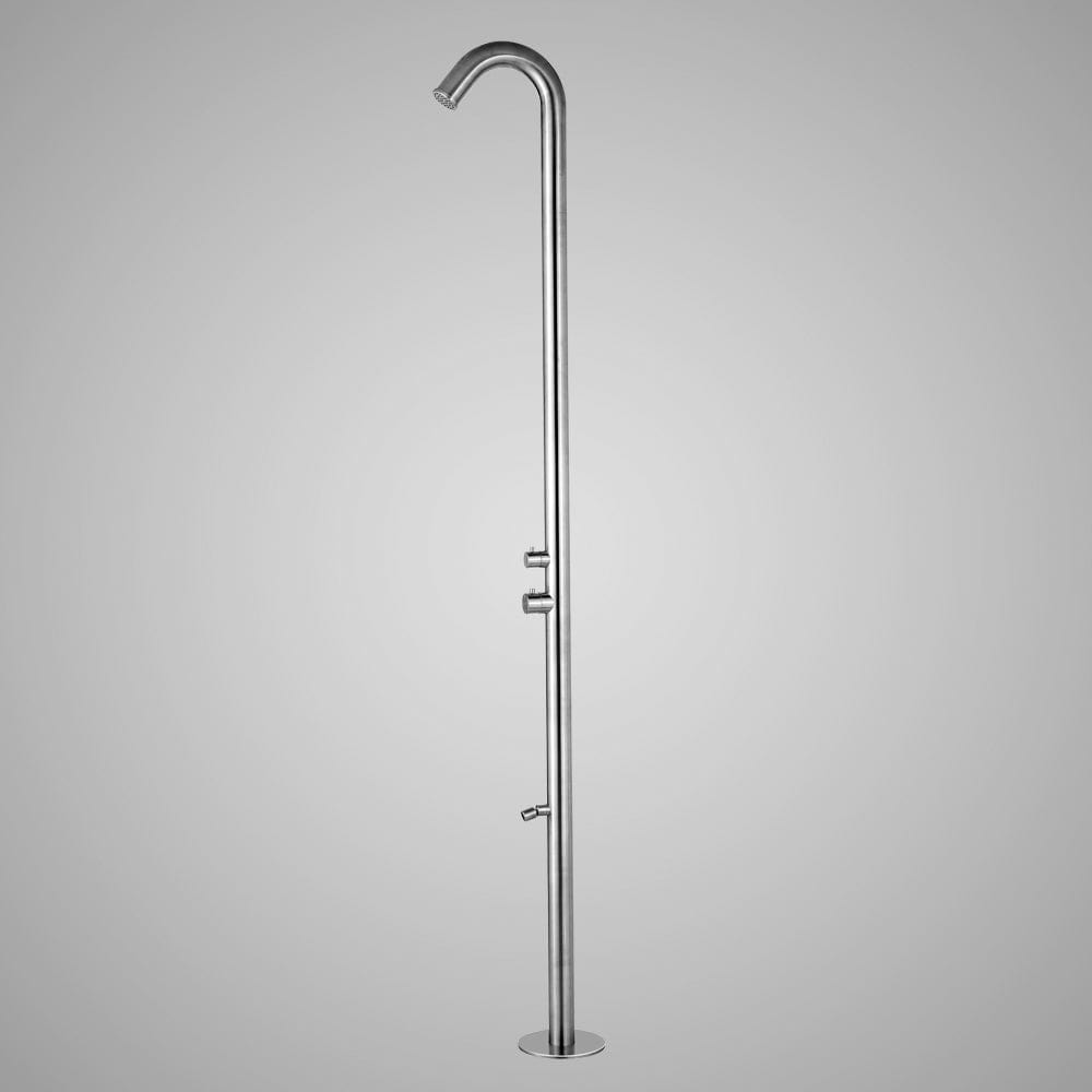 Knott Freestanding Stainless Steel Outdoor Shower with Foot Shower - Brushed Finish
