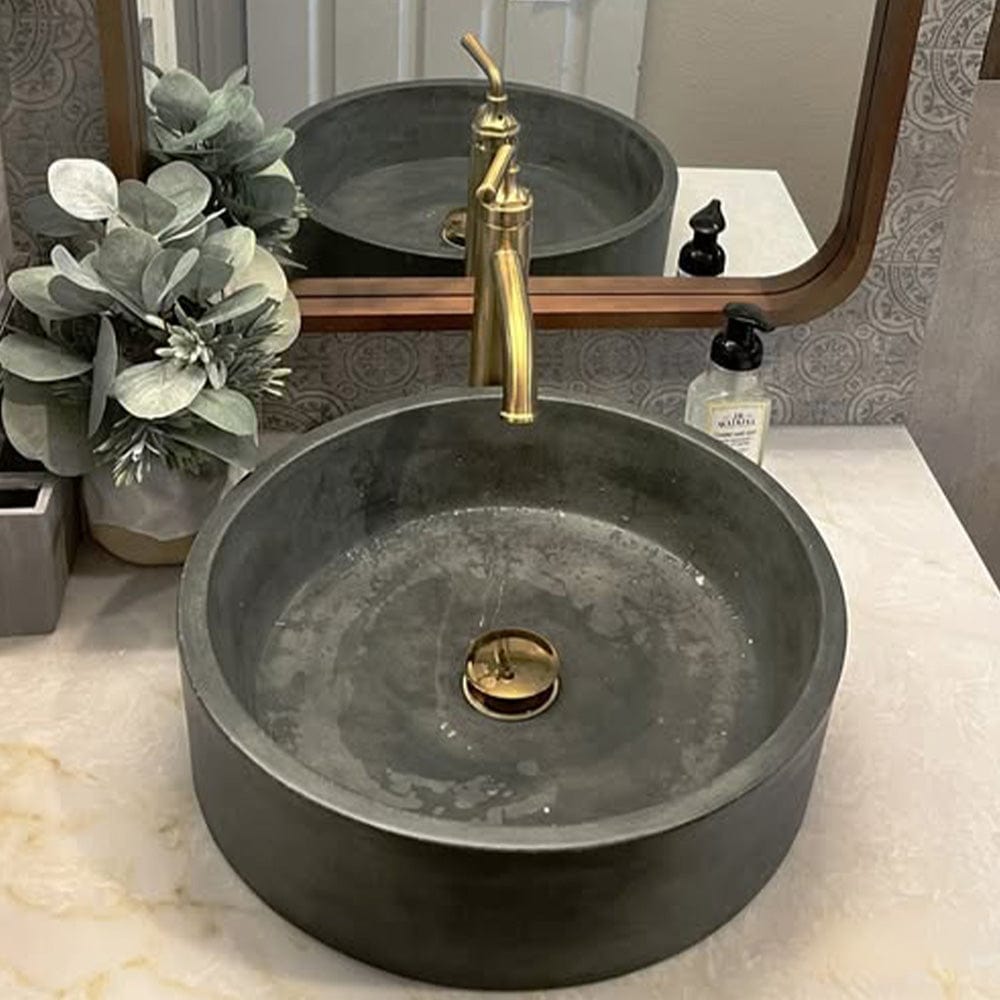 Krupp Round Cast Concrete Vessel Sink - Copper Green