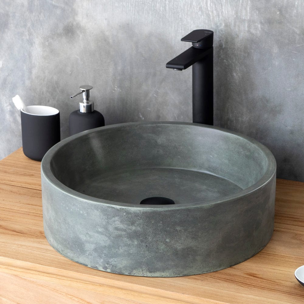 Krupp Round Cast Concrete Vessel Sink - Copper Green
