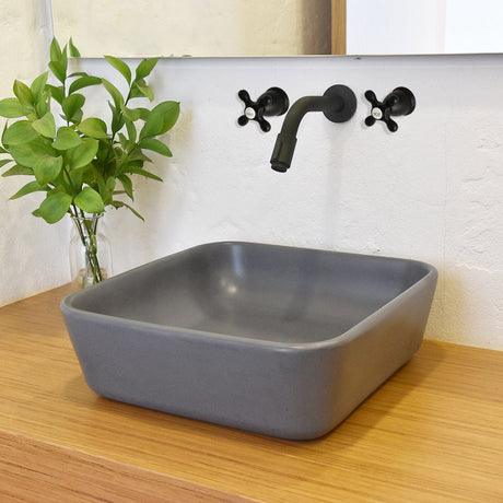 Lanton Square Cast Concrete Vessel Sink - Dark Grey