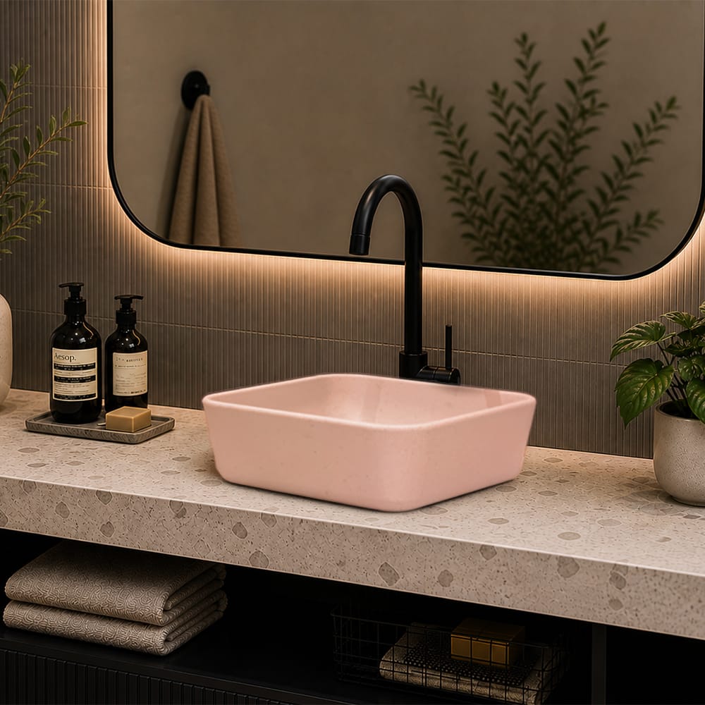 Lanton Square Cast Concrete Vessel Sink - Light Coral Red