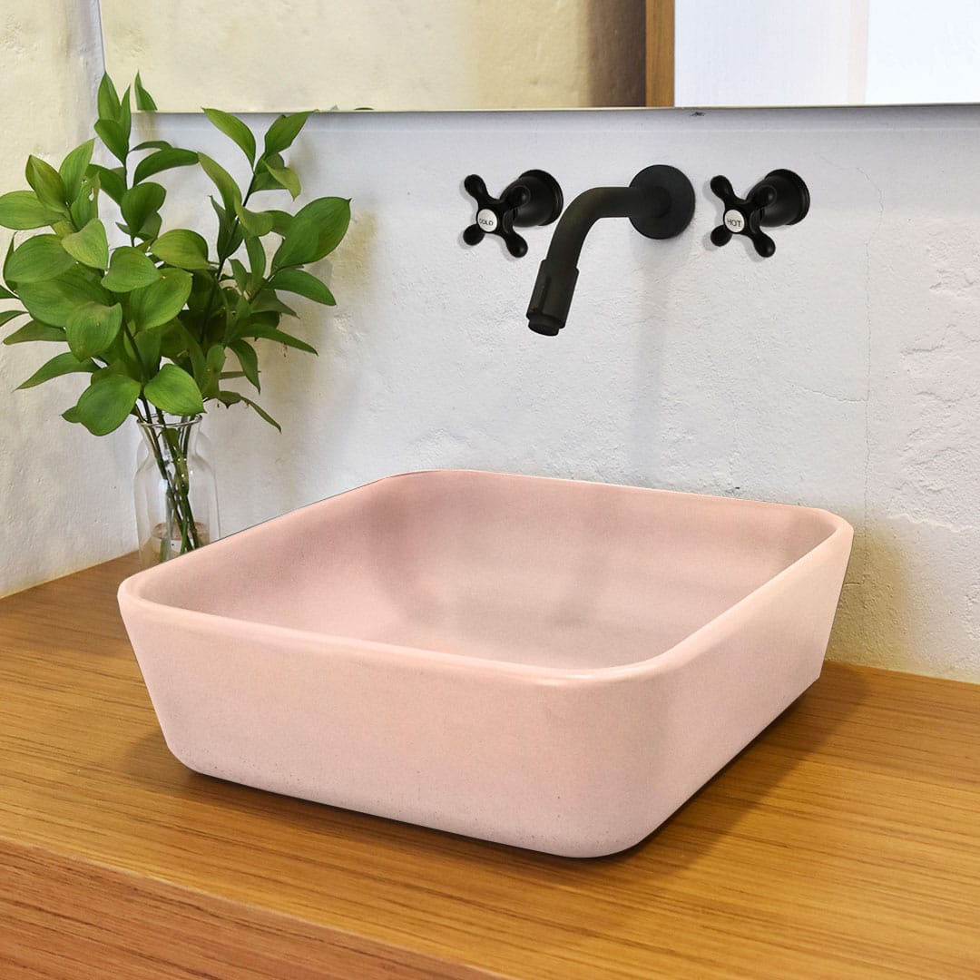 Lanton Square Cast Concrete Vessel Sink - Light Coral Red