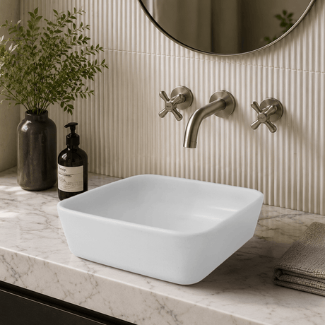 Lanton Square Cast Concrete Vessel Sink - White
