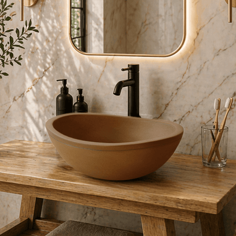 Large Danilo Cast Concrete Oval Vessel Sink - Vintage Brown