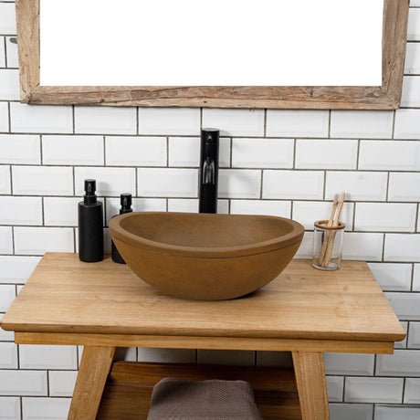 Large Danilo Cast Concrete Oval Vessel Sink - Vintage Brown