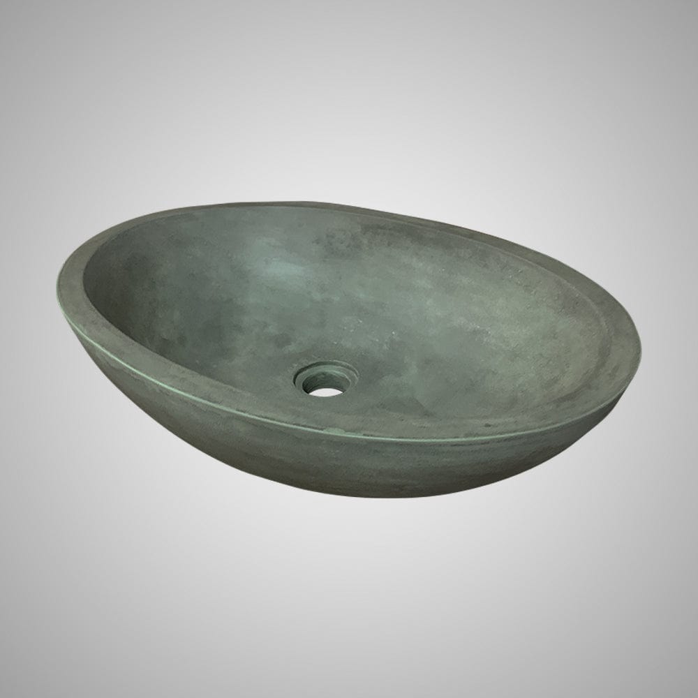 Large Lisman Oval Cast Concrete Vessel Sink - Copper Green