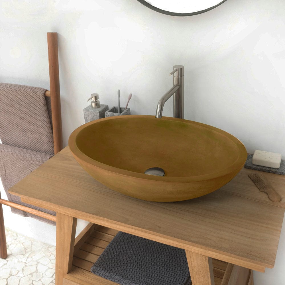 Large Lisman Oval Cast Concrete Vessel Sink - Vintage Brown