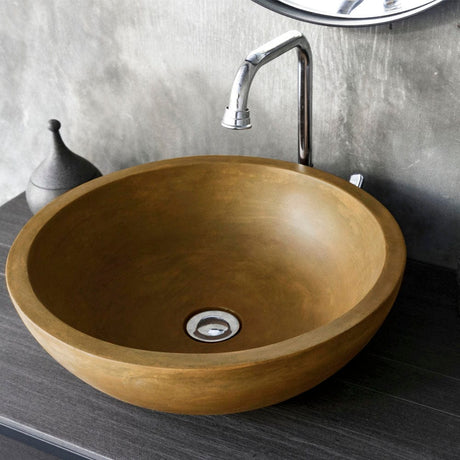 Large Sardis Round Cast Concrete Vessel Sink - Vintage Brown