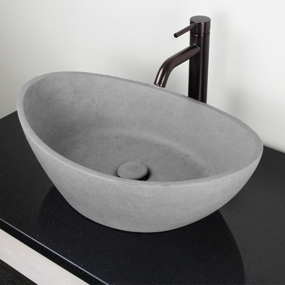 Leduc Oval Cast Concrete Vessel Sink - Light Gray
