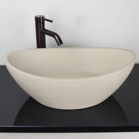Leduc Oval Cast Concrete Vessel Sink - White Sandstone