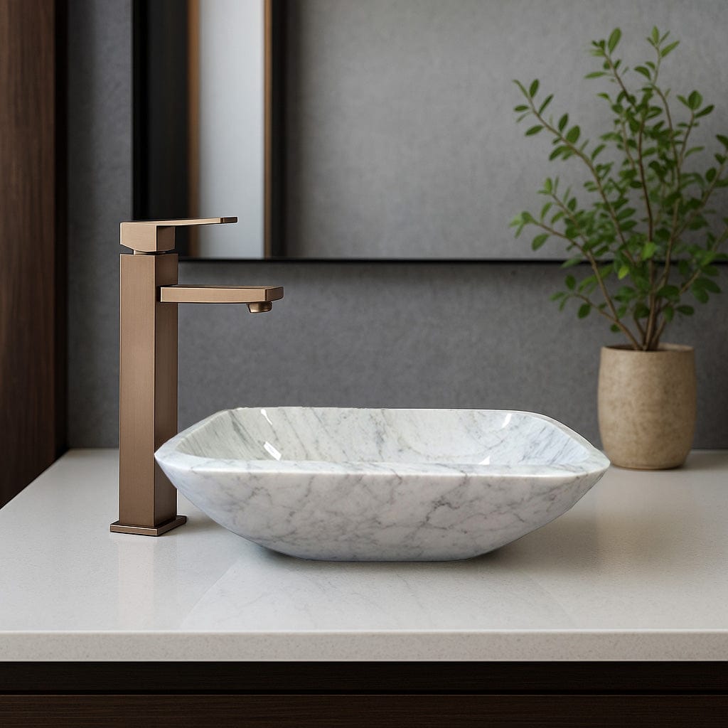 Lucin Smooth Polished Carrara Marble Vessel Sink