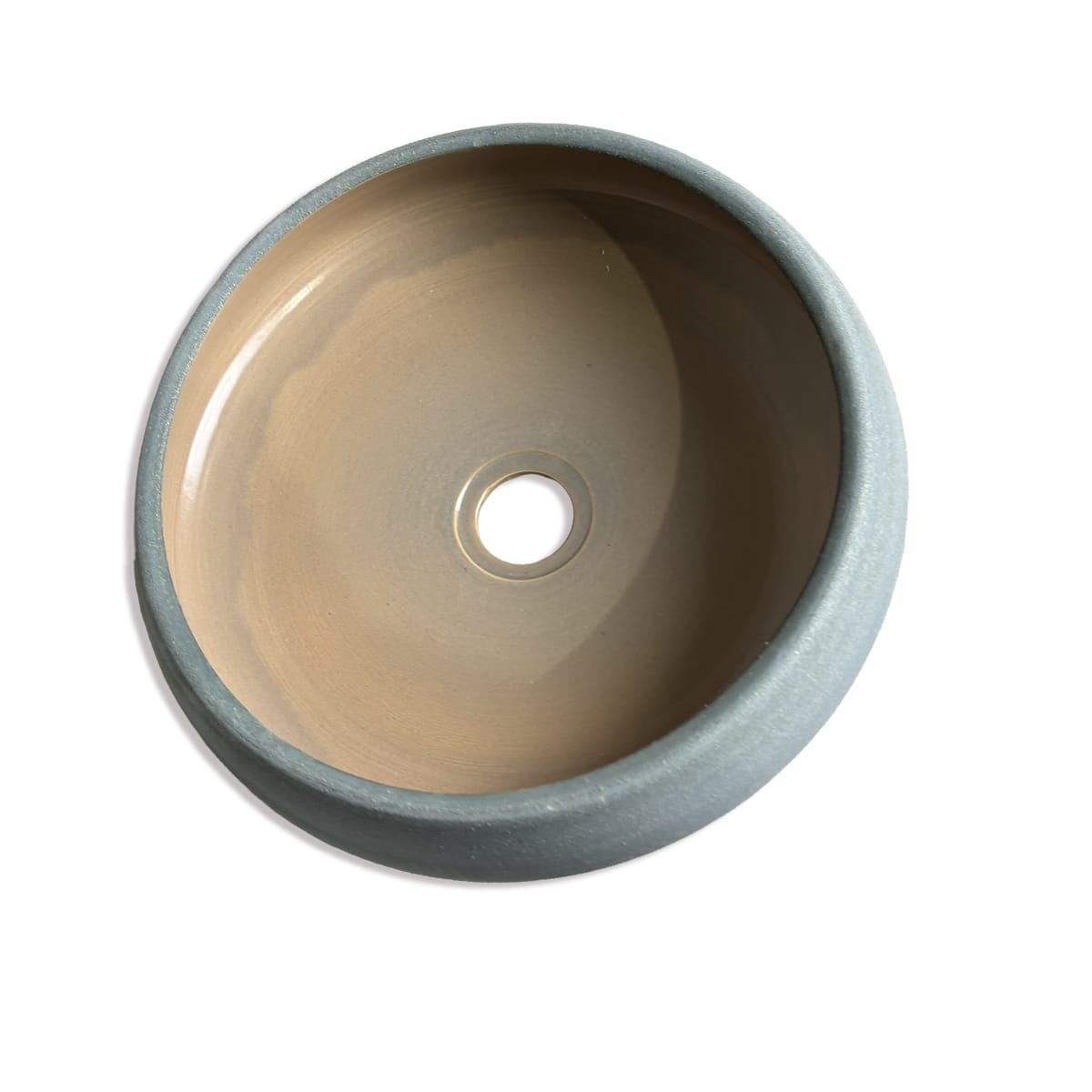 Marina Round Vessel Ceramic Concrete Sink - Smooth Mocha Ceramic Interior with Textured Aquamarine Exterior