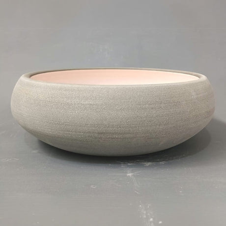 Marina Round Vessel Ceramic Concrete Sink - Smooth White Ceramic Interior with Textured Light Grey Exterior
