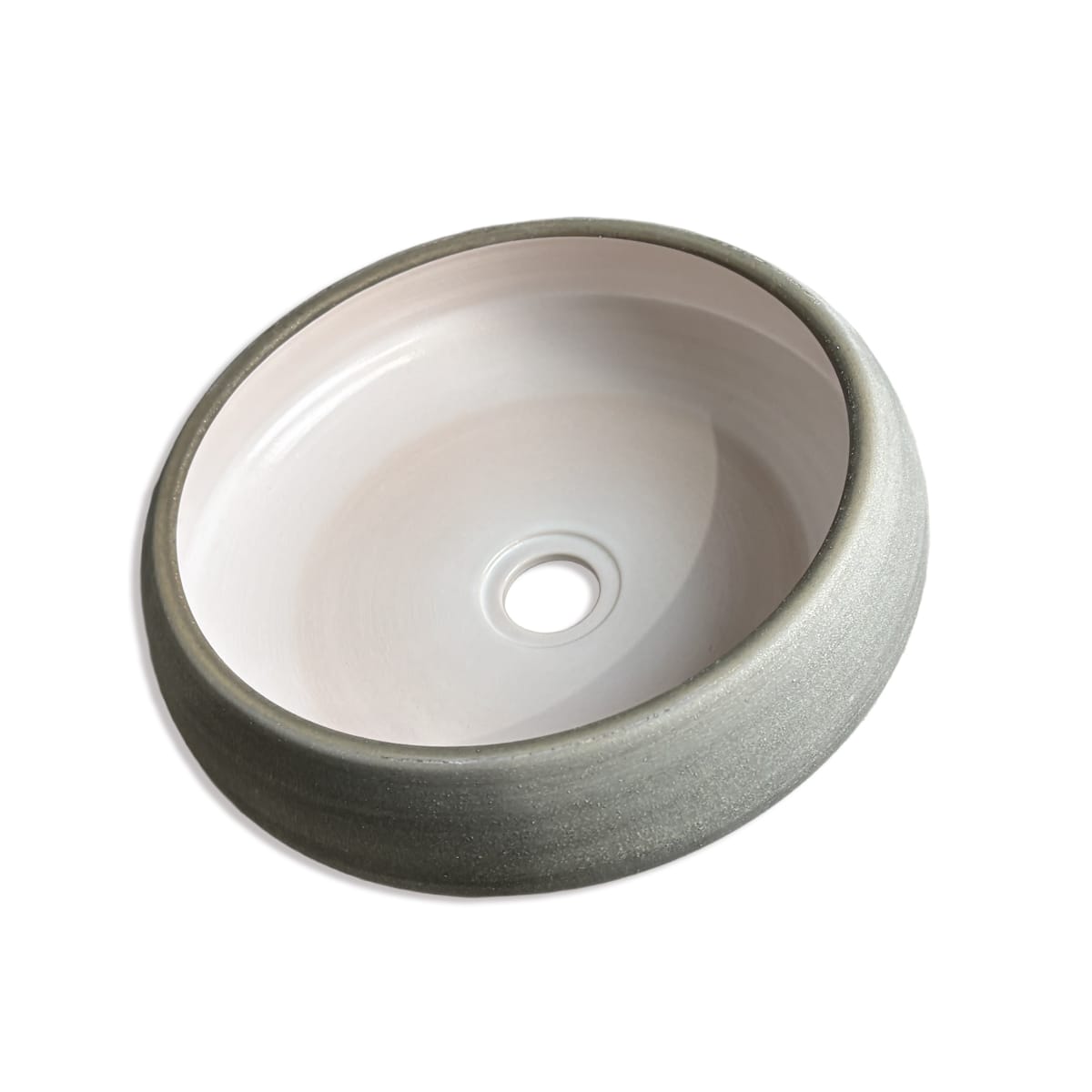 Marina Round Vessel Ceramic Concrete Sink - Smooth White Ceramic Interior with Textured Light Grey Exterior