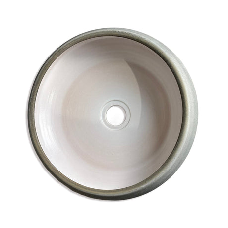 Marina Round Vessel Ceramic Concrete Sink - Smooth White Ceramic Interior with Textured Light Grey Exterior