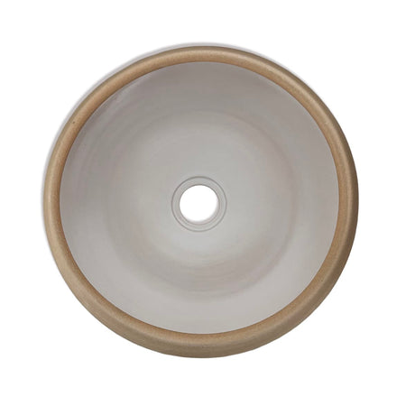 Marina Round Vessel Ceramic Concrete Sink - Smooth White Ceramic Interior with Textured Sand Exterior