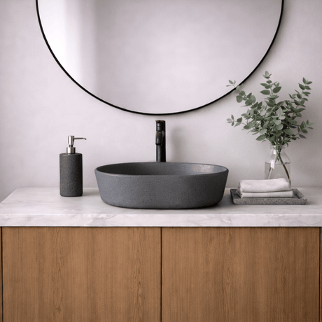 Marpen Oval Cast Concrete Vessel Sink - Dark Grey