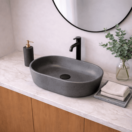 Marpen Oval Cast Concrete Vessel Sink - Dark Grey