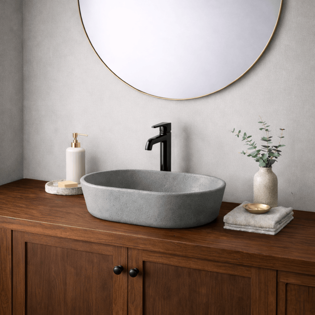 Marpen Oval Cast Concrete Vessel Sink - Light Grey