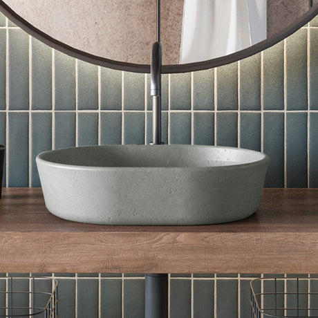 Marpen Oval Cast Concrete Vessel Sink - Light Grey
