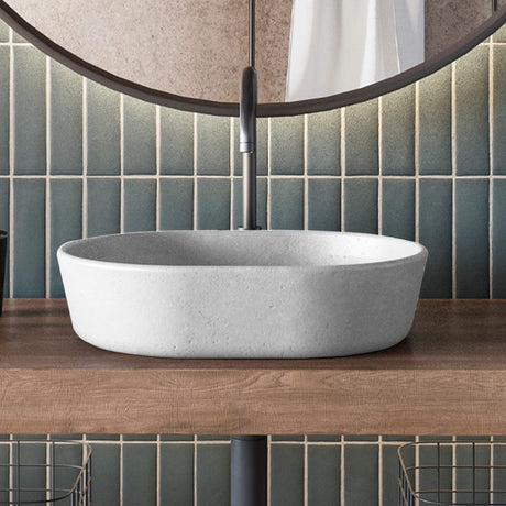Marpen Oval Cast Concrete Vessel Sink - White