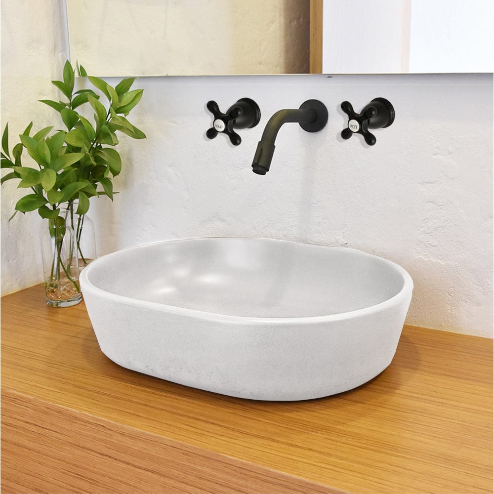 Marpen Oval Cast Concrete Vessel Sink - White