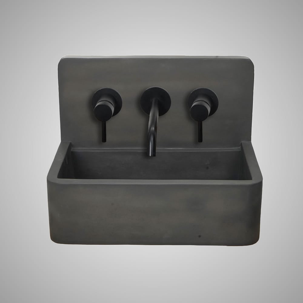 Matteo Concrete Wall-Mount Bathroom Sink with Sliding Natural Wood Tray - Dusk Grey
