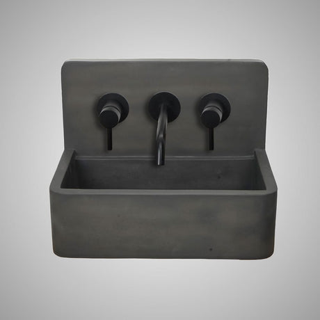 Matteo Concrete Wall-Mount Bathroom Sink with Sliding Natural Wood Tray - Dusk Grey