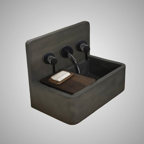 Matteo Concrete Wall-Mount Bathroom Sink with Sliding Natural Wood Tray - Dusk Grey