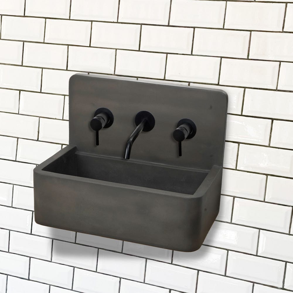 Matteo Concrete Wall-Mount Bathroom Sink with Sliding Natural Wood Tray - Dusk Grey