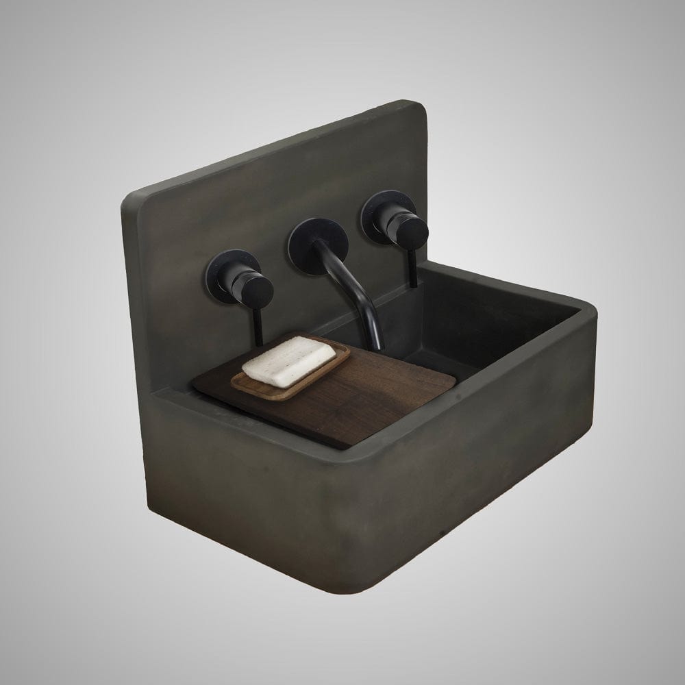 Matteo Concrete Wall-Mount Bathroom Sink with Sliding Natural Wood Tray - Dusk Grey