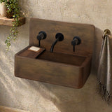 Matteo Concrete Wall-Mount Bathroom Sink with Sliding Natural Wood Tray - Vintage Brown