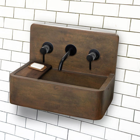 Matteo Concrete Wall-Mount Bathroom Sink with Sliding Natural Wood Tray - Vintage Brown