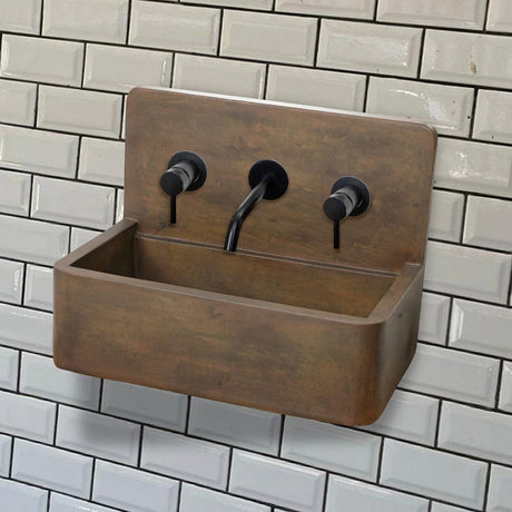 Matteo Concrete Wall-Mount Bathroom Sink with Sliding Natural Wood Tray - Vintage Brown