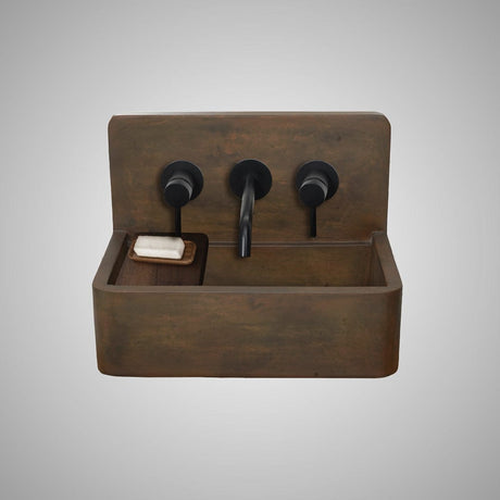 Matteo Concrete Wall-Mount Bathroom Sink with Sliding Natural Wood Tray - Vintage Brown