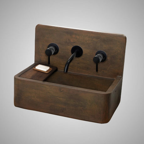 Matteo Concrete Wall-Mount Bathroom Sink with Sliding Natural Wood Tray - Vintage Brown