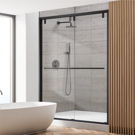Maxwell 52" W x 76" H By Pass Semi Frameless Shower Door in Matte Black with Clear Glass