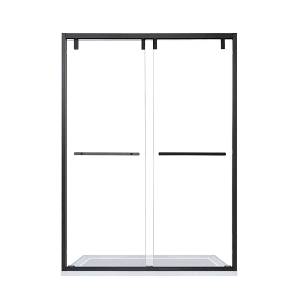 Maxwell 52" W x 76" H By Pass Semi Frameless Shower Door in Matte Black with Clear Glass