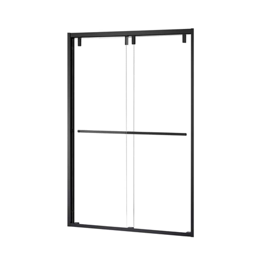 Maxwell 52" W x 76" H By Pass Semi Frameless Shower Door in Matte Black with Clear Glass