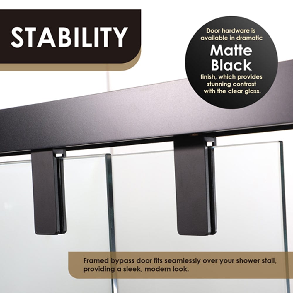 Maxwell 52" W x 76" H By Pass Semi Frameless Shower Door in Matte Black with Clear Glass