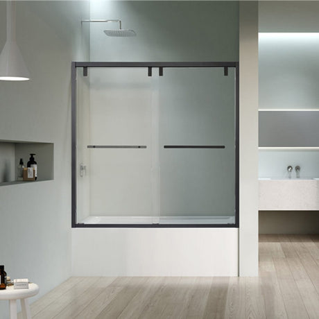 Maxwell 60" W x 58" H By Pass Semi Frameless Tub Door in Matte Black with Clear Glass