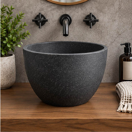 Melfort Round Cast Concrete Vessel Sink - Speckled Dark Grey Sandstone
