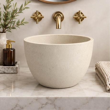 Melfort Round Cast Concrete Vessel Sink - White Sandstone