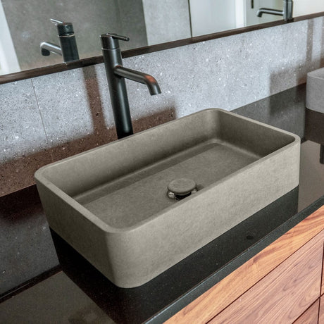 Morden Rectangular Cast Concrete Vessel Sink - Dark Grey