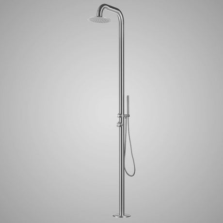 Muhlenberg Freestanding Stainless Steel Outdoor Shower with Hand Shower - Brushed Finish