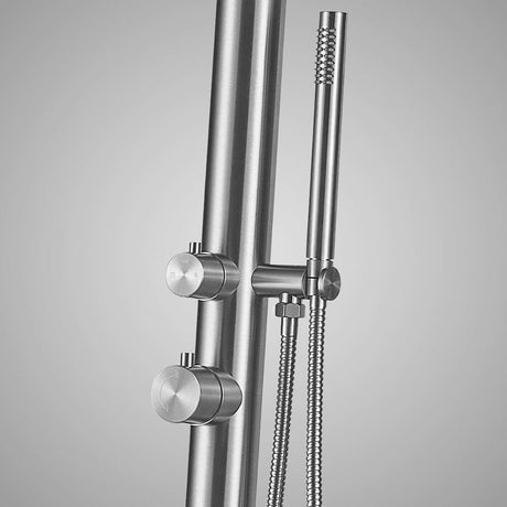Muhlenberg Freestanding Stainless Steel Outdoor Shower with Hand Shower - Brushed Finish