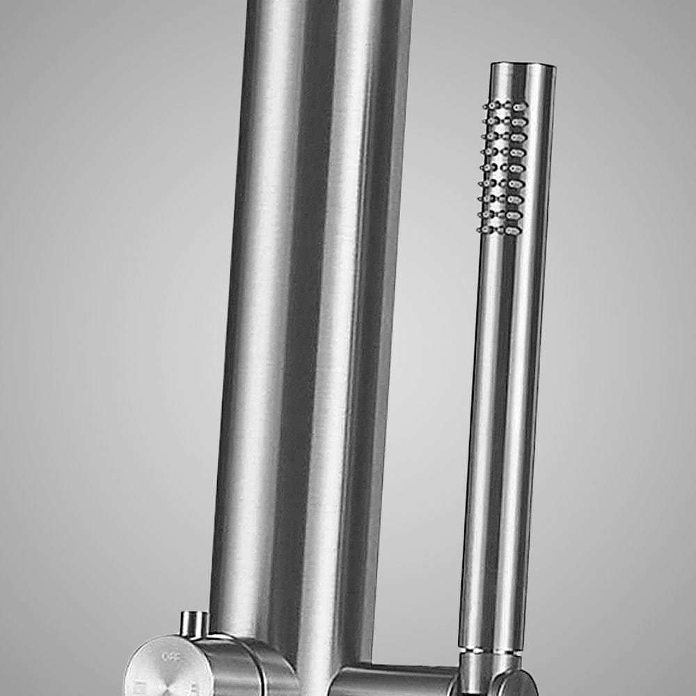 Muhlenberg Freestanding Stainless Steel Outdoor Shower with Hand Shower - Brushed Finish