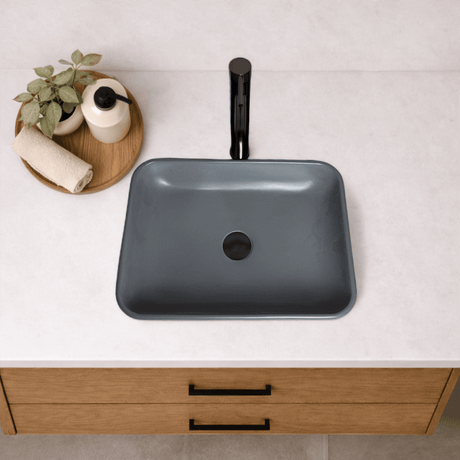 Narter Rectangular Cast Concrete Vessel Sink - Dark Grey