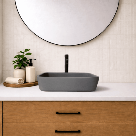 Narter Rectangular Cast Concrete Vessel Sink - Dark Grey